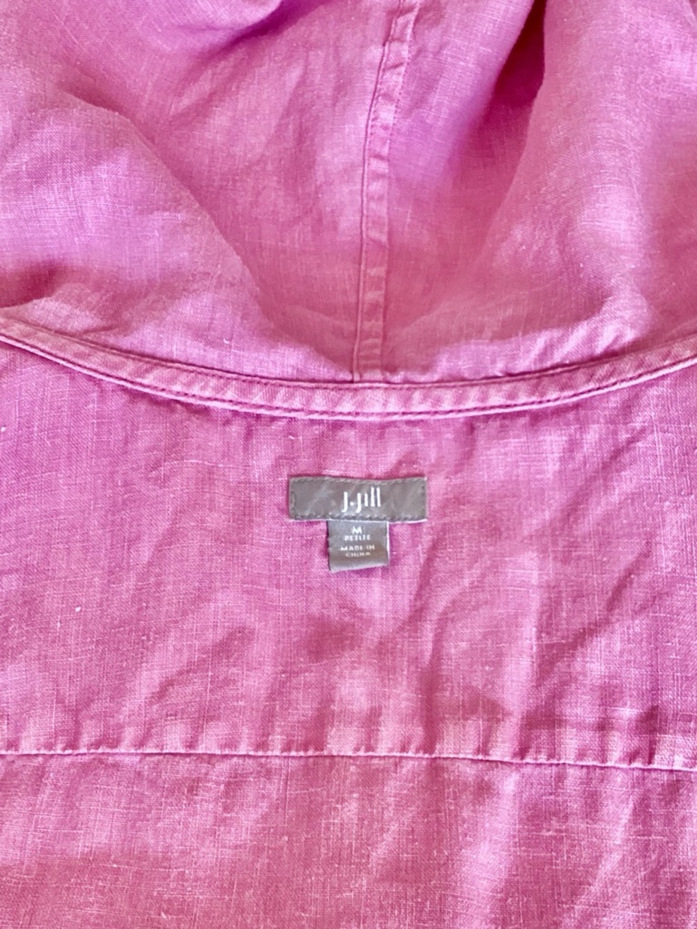 J. Jill Pink Linen Hoodie Shift Dress Frog Closure Sleeveless Petite Medium PM - Picture 4 of 8